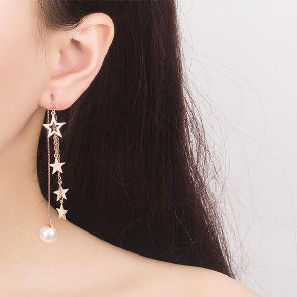 NEW 925 Sterling Silver Pearl Star Drop Earrings - Picture 7 of 8